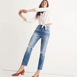 Madewell The High Rise Slim Crop Boyjean distressed raw hem Size 26